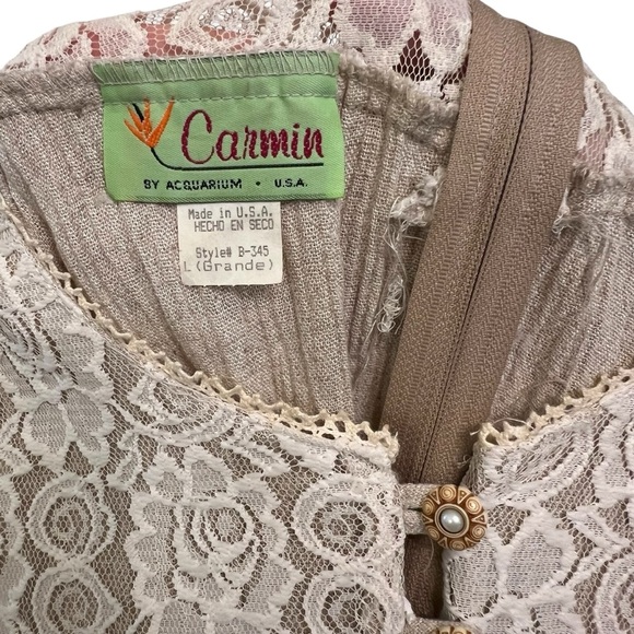 Vintage Western Carmin Lace Fringe Tassel Midi Dress Tan Beige Cowgirl Rodeo - Picture 4 of 7